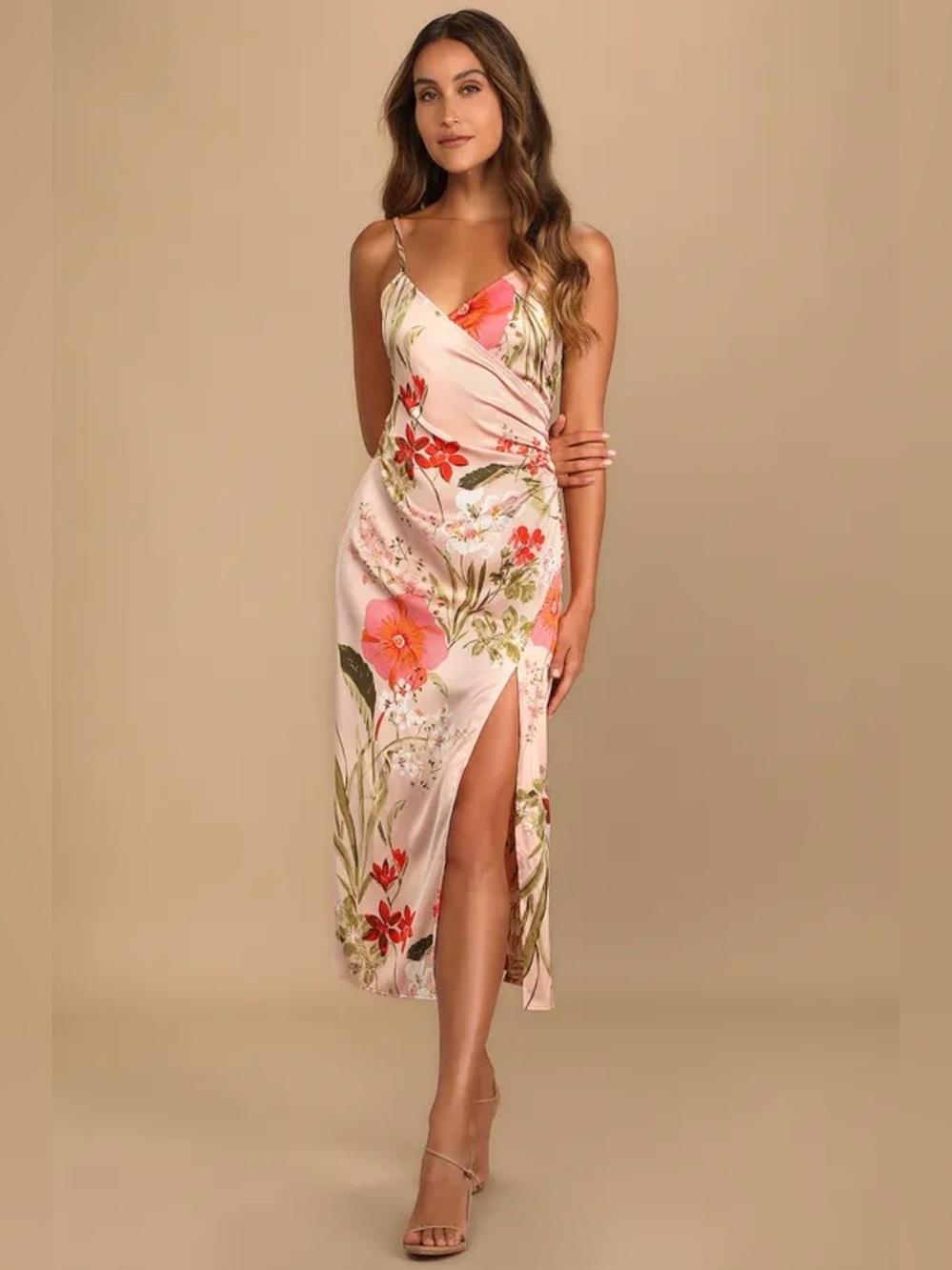 Lulu’s Remarkable Entrance Pink Floral Satin Midi Dress Size XS NWT